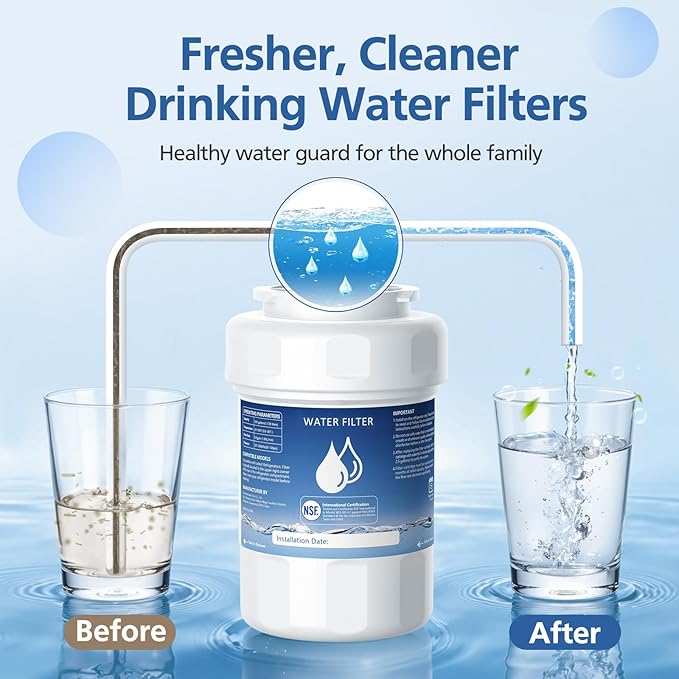 MWF Water Filter Compatible with GE® MWF®, SmartWater MWFP, MWFA, MWFINT, GWF, GWFA, HDX FMG-1, Kenmore® 9991, High Efficiency Filtration and Every 6 Months Value, NSF Certified, 4 Pack