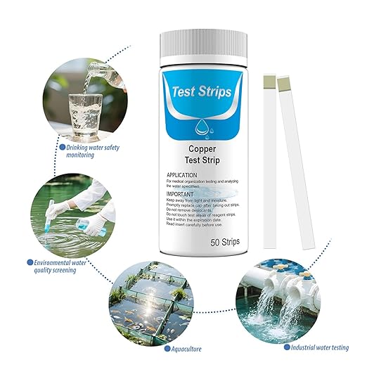50 Copper Test Strips - Highly Sensitive 0-100mg/L (ppm) with 7 Scales (0, 2.5, 5, 10, 25, 50, 100) - Precise Water Analysis for Drinking Water, Aquarium, Pool, Industry & Laboratory