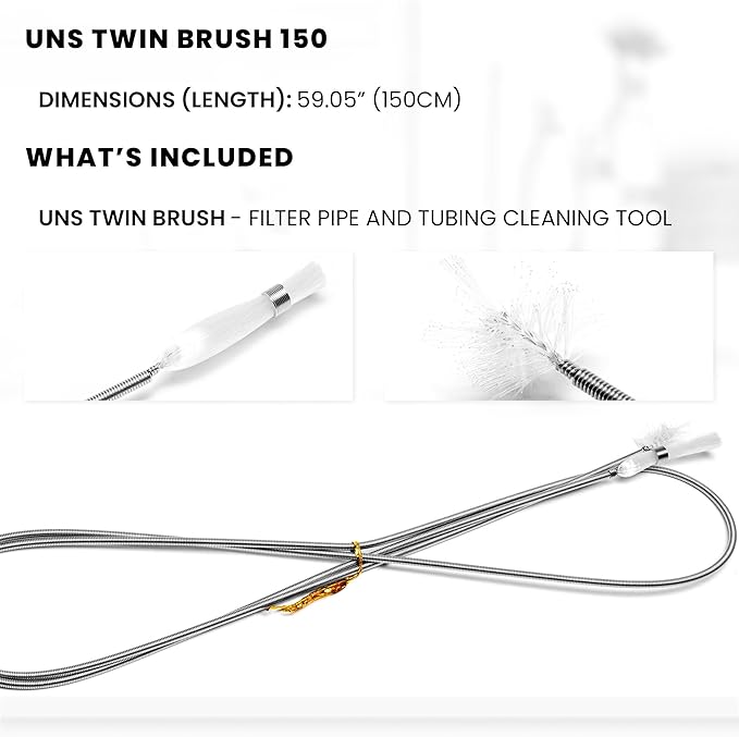 Ultum Nature Systems Twin Brush - Aquarium Brush for Glass Tanks, Pipe Cleaner Brush, Long Tube Cleaning Brush w/Double Ended Brush Styles - Flexible Drain Brush for Home Kitchen Sink - 59.05 in