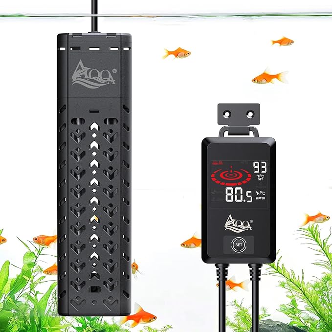 AQQA Aquarium Heater 800W for Large Fish Tank 80-230 Gallon Quartz Glass Submersible Betta Fish Heater with Overheat & Dry-Run Protection Adjustable Temp Range 59-93℉ (AQ197-800W for 80-230Gal)