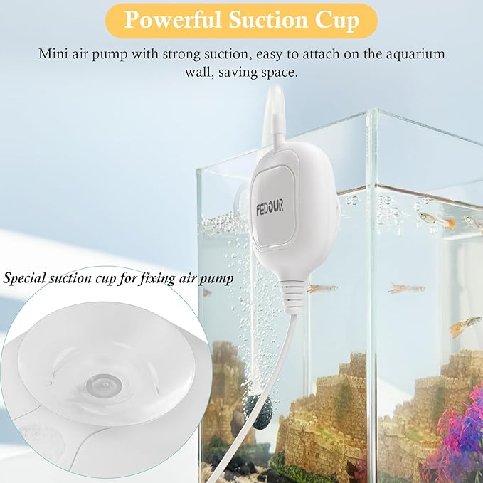 FEDOUR Mini Whisper Aquarium Air Pump, Nano Ultra Quiet Fish Tank Aerator, Fish Tank Bubbler Pump for Up to 10Gallon Betta Tank, Fish Bowl