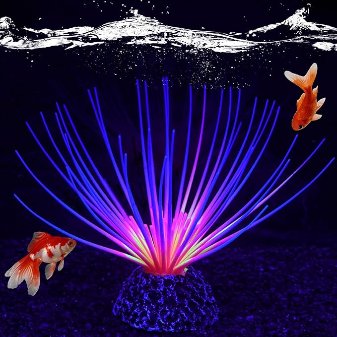 Silicone Glowing Effect Fish Tank Decorations for Aquarium, Artificial Soft Anemone Coral Plants Ornaments for Aquarium Decor Landscape, Glow in Dark Fish Tank Accessories Decorations(Rainbow)