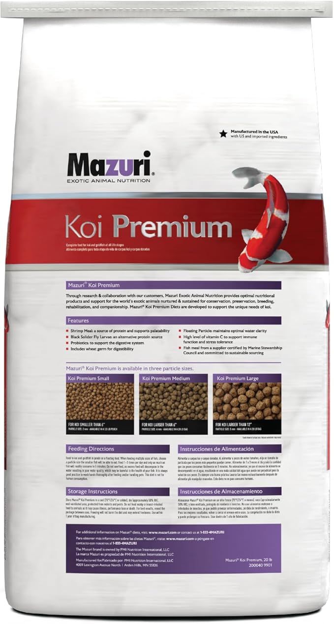 Mazuri Koi Premium Food Medium - 4mm Pellet Food for Koi Over 6 inches Long, 20 Pound (20 LB) Bag