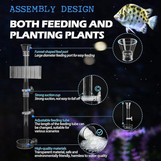 2PC 7 Holes Upgraded Aquarium Plant Holder, Aquatic Plants Cup for Tank, Fish Tank Plant Holder with Long Hook, Aquarium Feeder for Aquascape Decorations on Top of Tank (2Sets)