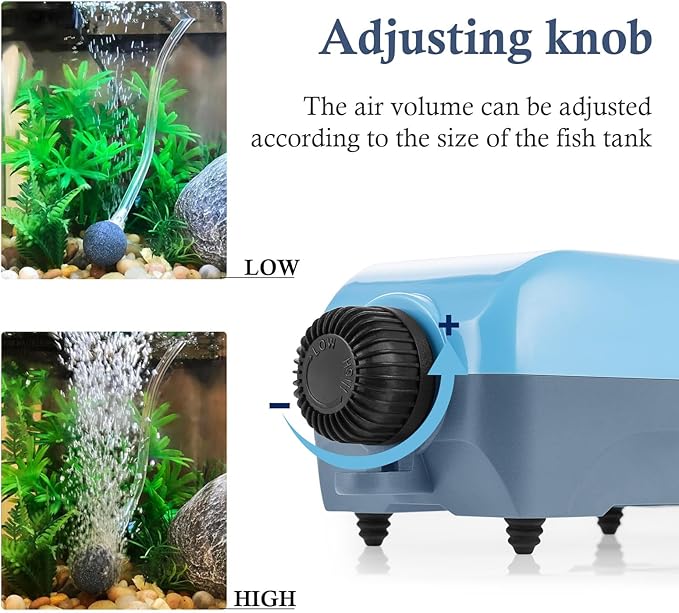 HITOP 3W 80GPH Adjustable Aquarium Air Pump, Upgrade Quiet Oxygen Pump, Powerful Air Aerator for Fish Tank up to 120 Gallon