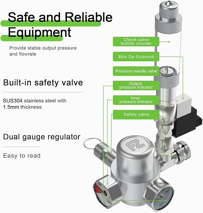 FZONE 5.5L Aquarium CO2 Generator System Carbon Dioxide Reactor Kit with Regulator and Needle Valve for 600-800g Raw Material