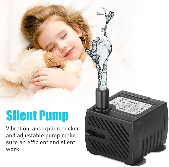 Submersible Pump 53GPH(200L/H) Fountain Pump Accessories kit, The Machine Parts of Neptonion Reptile Water Feeder, Includes 2.5W Aquarium Pump, 2 Carbon Foam and a Water Pipe
