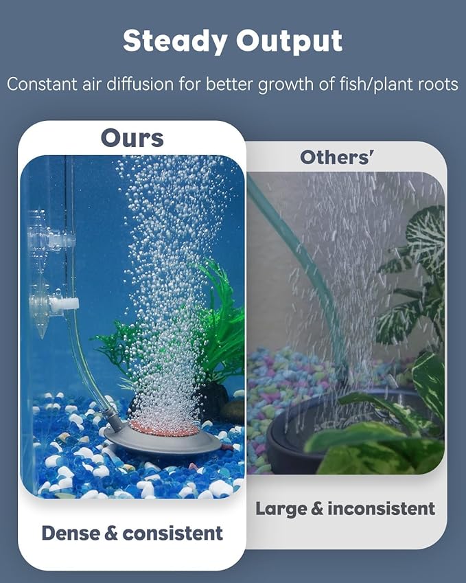 Pawfly Aquarium Air Stone, 2.7 Inch Air Stone Disc with Suction Cups, Bubbler Stone Diffuser Oxygen with Stainless Steel Base for Fish Tank, Buckets & Hydroponic (Pump and Tubing Not Included)