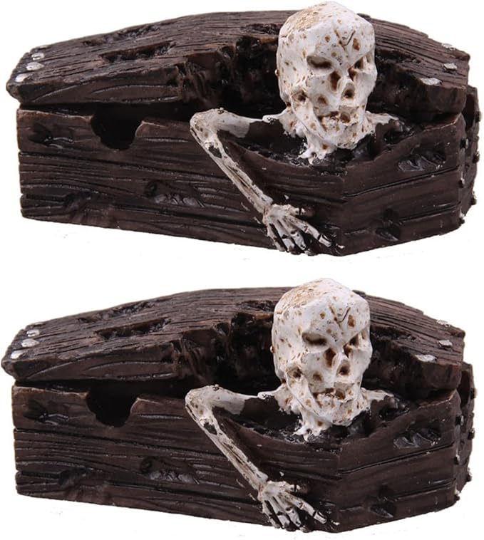 NOLITOY 2pcs Resin Coffin Decor for Fish Tank Aquarium Skull Landscaping Ornaments Safe for Lightweight and Versatile for Desktop and Sand Table Display