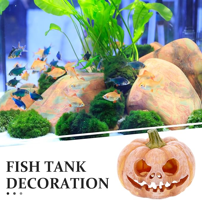 INOOMP Aquarium Fish Tank Decor Pumpkin Hideout Resin Fish Shelter Halloween Themed 3.9 Inch Cave for Small Aquariums
