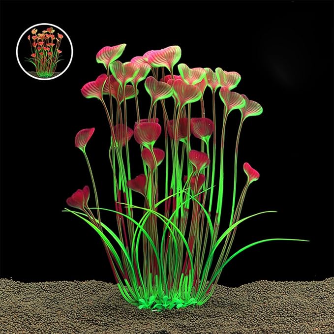 2PCS 16 Inch Aquarium Artificial Plastic Plant Decorations Ceramic Base Fish Tank Scenery Crafts Pet Supplies