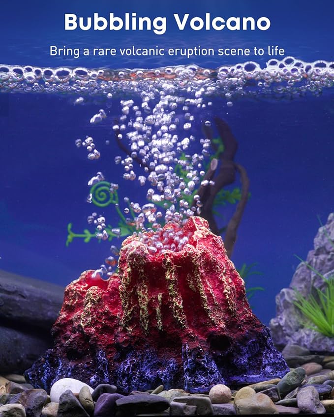 Uniclife Fish Tank Decorations, Realistic Resin Aquarium Volcano Decorations with Air Stone Bubbler, Volcano Bubbler Kit for Fish Tank Decor, Aquarium Decor with Bubbling Effect