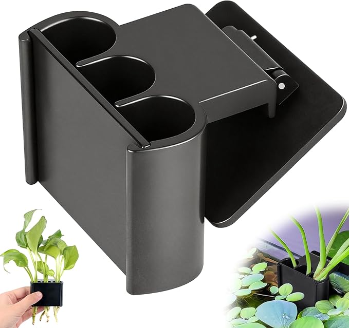 sogiv 3 Holes Aquatic Plant Cups, Hanging Aquarium Plant Holder, for Fish Tank Plants Potting, Aquascape Accessories Decorations, Black, 1 Pcs