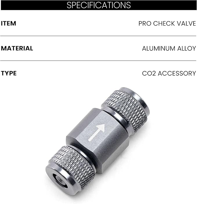 Ultum Nature Systems Pro CO2 Check Valve - Aluminum One Way Valve for Freshwater Aquarium CO2 Systems, Prevents Backflow into Regulators, Fits 6mm 3/16” Tubing, Matte Finish - 1 Pack