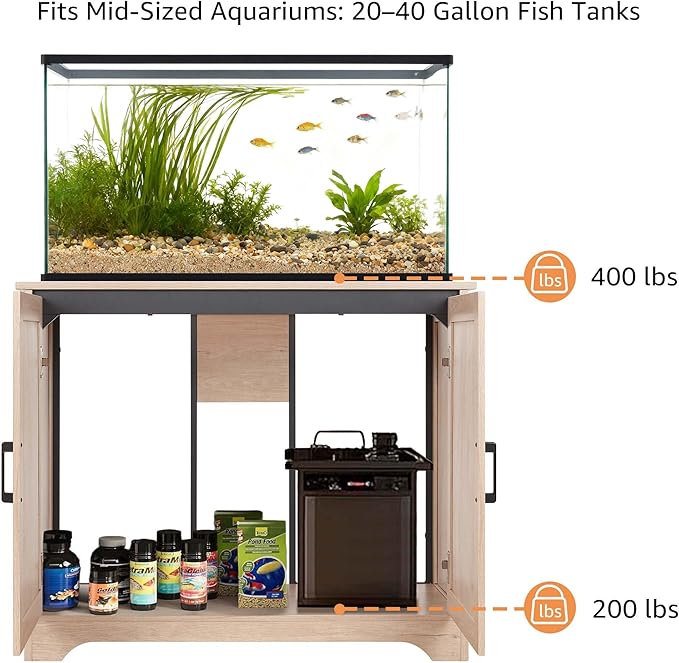 unipaws 20-40 gallon Aquarium Stand, Fish Tank Stand with Storage Cabinet, Wooden Tank Stand for Turtle Tank, Reptile Terrarium, Nature