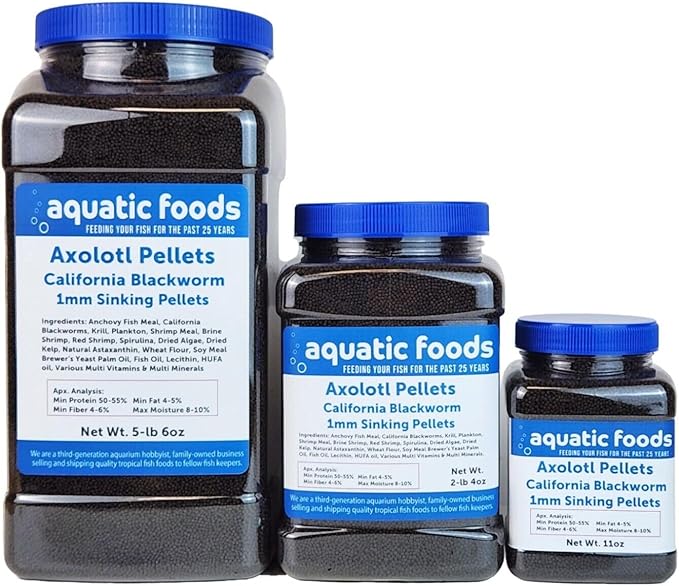 Axolotl Blackworm Pellets. 1mm-1/32 Sinking California Blackworm Micro Pellets for Baby Axolotl, Frogs, Shrimp, Salamanders, Newts, Snails…11oz Jar