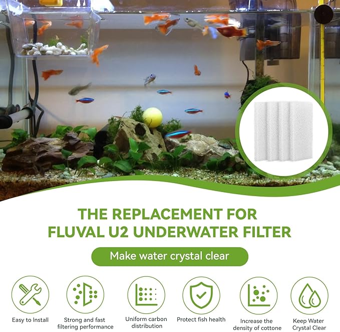 4 Pcs Aquarium Bio Sponge Foam Filter Pads Compatible with Fluval U2 Underwater Filter Foam Sponge Pad, Aquarium Underwater Filter Accessories, Compatible for Aquarium, Fish Tank, White, A486