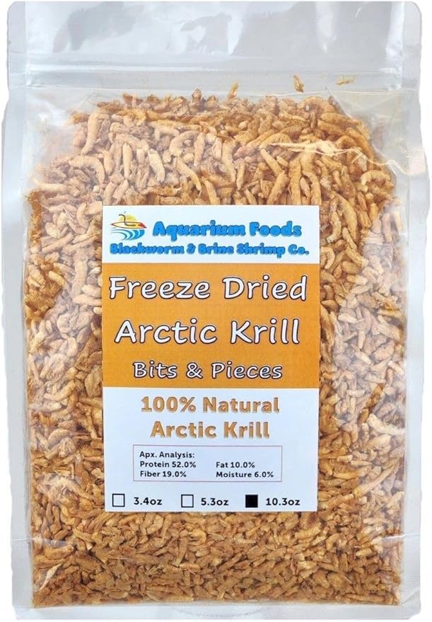 Arctic Krill, Floating Freeze Dried Krill for Tropical Fish, Marine Fish, Cichlids, Catfish, Pond Fish, Aquatic Turtles, Land Turtles, Hamsters, Rodents, Reptiles…10.3oz Clear Bag