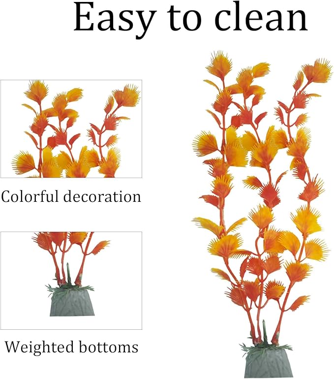 6PCS 10 Inches Tall Orange Seaweed Grass Artificial Aquarium Plants, Plastic Fish Tank Decorations for Freshwater and Saltwater Tanks