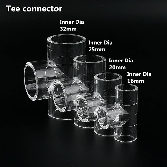 Generic 16 20 25 32 40 50mm Acrylic Pipe 90 Degree Elbow Transparent Plexiglass Fish Aquarium Water Tank Accessories Tank Tee Way Joints, Grey, 32mm