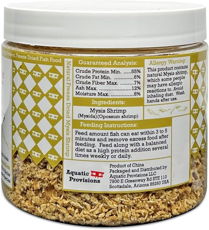 Aquatic Provisions Mysis Fish Food 2.5 oz, Freeze Dried, for Freshwater and Marine Aquarium Fish