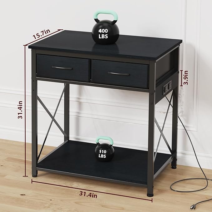 20-29-37 Gallon Fish Tank Stand with Power Outlet, Heavy Duty Metal Aquarium Stand with Two Storage Drawers for Fish Tank Accessories Storage, Perfect for Turtle Tank, Reptile Terrarium, Black