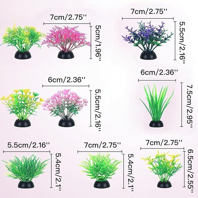 Artificial Aquarium Plants, Fish Tank Decorations, 10 Pcs Cherry Blossom Aquarium Fish Tank Simulation Aquatic Grass Plastic Grass Pine Tree Combination(Pink)