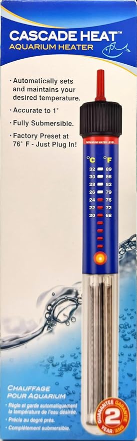 Penn-Plax Cascade Heat Aquarium Heater – Fully Submersible – Great for Freshwater and Saltwater Fish Tanks – 7.5” Length – 25 Watt