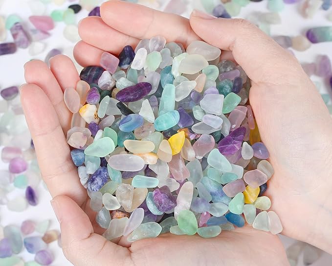 Fluorite Aquarium Gravel Fish Tank Gravel Rocks Polished Tumbled Stones Chips Stone Crushed Healing Crystal Quartz Gemstone Bulk for Vase Filler Pea Gravel Substrate Beta Fish Tank Decor 0.55lbs