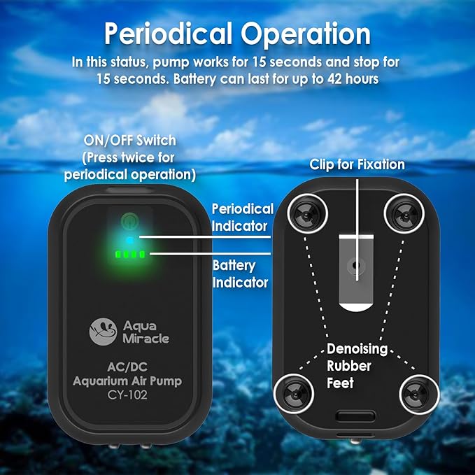 AquaMiracle USB Aquarium Air Pump Rechargeable Aerator for Bait Bucket, Portable Battery Powered Air Pump for Aquarium, Fish Tank Air Pump for Outdoor Fishing, Power Outage & Emergency