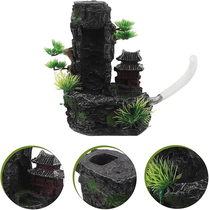 SHINEOFI Resin Aquarium Mountain Rock with Sand Waterfall Fish Tank Decoration Hideout Small Size Indoor Aquatic Landscape Ornament for Freshwater and Goldfish Tanks