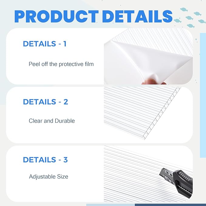 Sieral 2 Pcs Clear Aquarium Canopy Set Polycarbonate Greenhouse Panels 22.95 x 11.5 x 0.24 Inch for 33/40/55 Gallon Fish Tank with Center Brace Aquariums Cover Fish Tank Lid