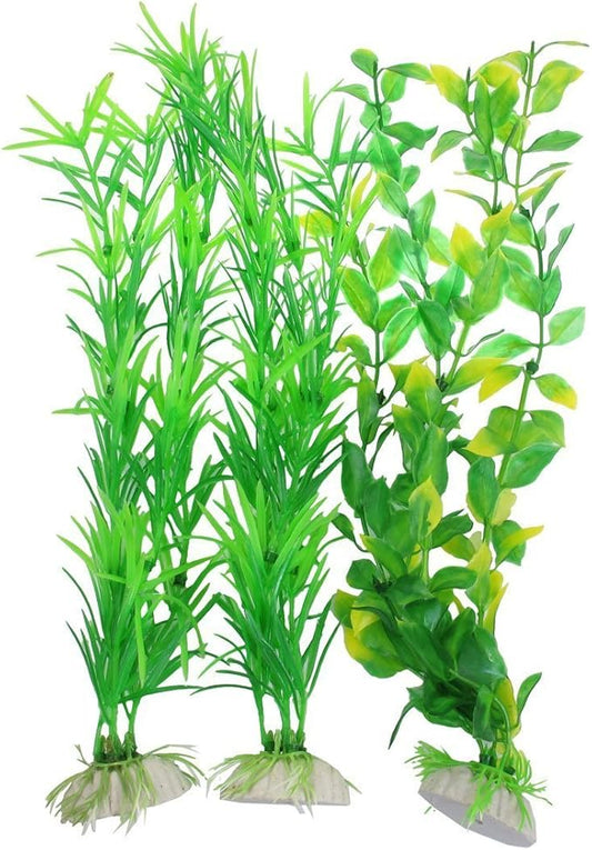 CNZ 3-Piece Aquarium Plastic Artificial Plants, 9.8-inch Tall