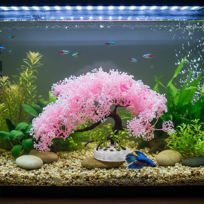 Sanfly Artificial Aquarium Plants, Fake Aquarium Aquatic Plant Cherry Blossom Aquarium Fish Tank Simulation Aquatic Aquarium Tank Accessories