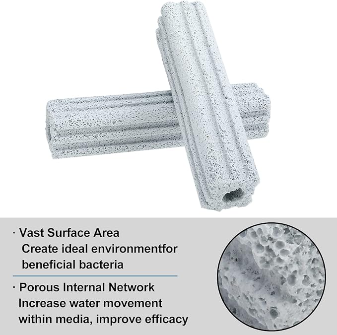 RealPlus Ceramic Bio Filter Media for Aquarium Sump Canister Pond Fish Tank, Vast Surface Area (6.2" Length / 24pcs)