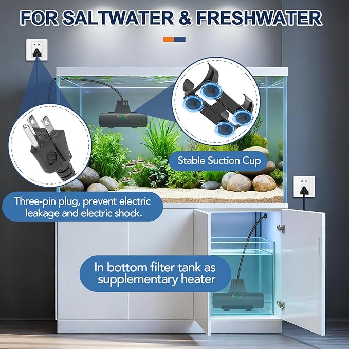 hygger Aquarium Heater with Upgrade Water Circulatio,Submersible Fish Tank Water Heater Digital Display,Auto Temperature Control for Freshwater Saltwater Safety Shut-Off Protection (1000W,130~260Gal)