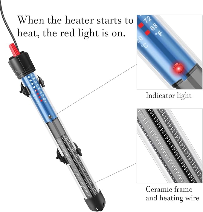 FEDOUR 50W 100W 300W Submersible Aquarium Heater, Adjustable Glass Water Heater for 5 – 70 Gallon Fish and Turtle Tank (300W for 35-70 Gallon)