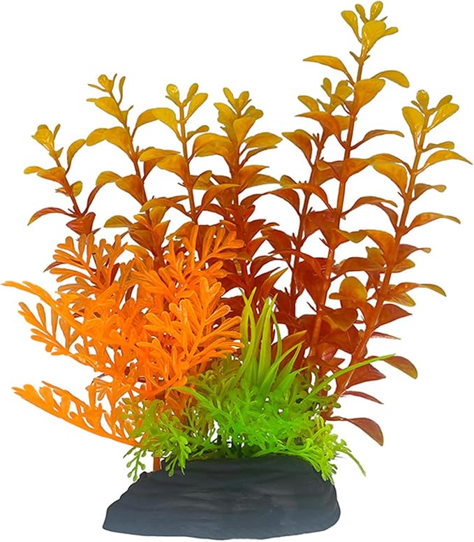 Aquarium Fish Tank Landscaping Artificial Plants Plastic Decoration Soft Fake Large Aquarium Simulation Realistic Colour Betta Plants Accessories 2 PCS (Orange)