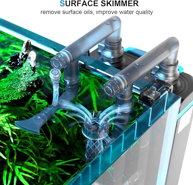 FZONE Aquarium Hang on Back Filter, 4 Stage HOB Filter for Mini and Nano Desktop Tanks, 198 GPH Adjustable Flow, with Rainfall, Duckbill, Direct Flow outlets (L)