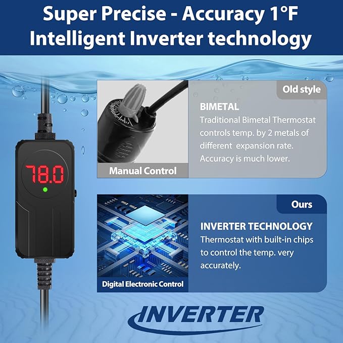 AquaMiracle Submersible Aquarium Heater with LED Digital Temp Display, Fish Tank Heater with Dry-Run & Over-Temp Protection, for Freshwater Saltwater Aquariums(100W/10-20Gal)