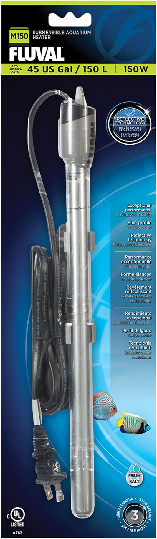 Fluval M 150-Watt Submersible Aquarium Heater – Reliable, Compact Heating with Mirror Technology for Fresh & Saltwater Tanks Up to 45 Gallons