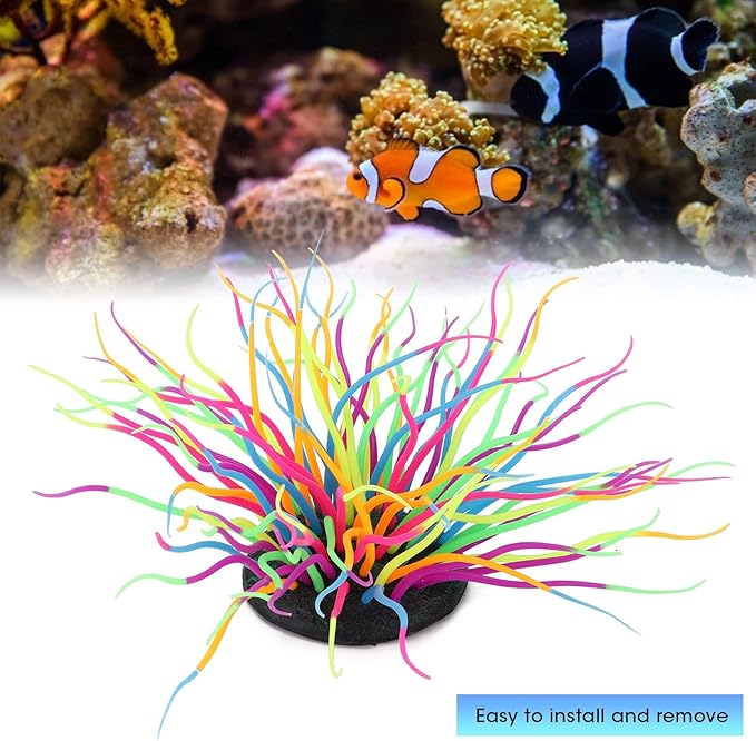 Aquarium Decorations, Artificial Sea Anemone Coral Soft Silicone Simulation Luminous Sea Anemone Coral for Aquarium Fish Tank Decoration