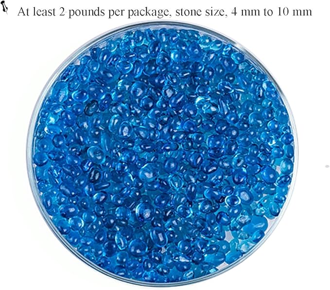 2 Pounds Landscape Glass Pebble Gravel Sand Fit for Aquariums Succulent Plants Terrarium Landscape, Natural Blue