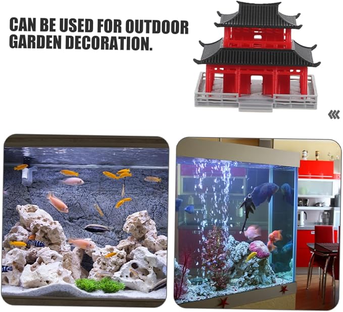 POPETPOP Miniature Chinese Pavilion Figurine for Landscape Decoration Adornment for Aquariums and Bonsai Gardens