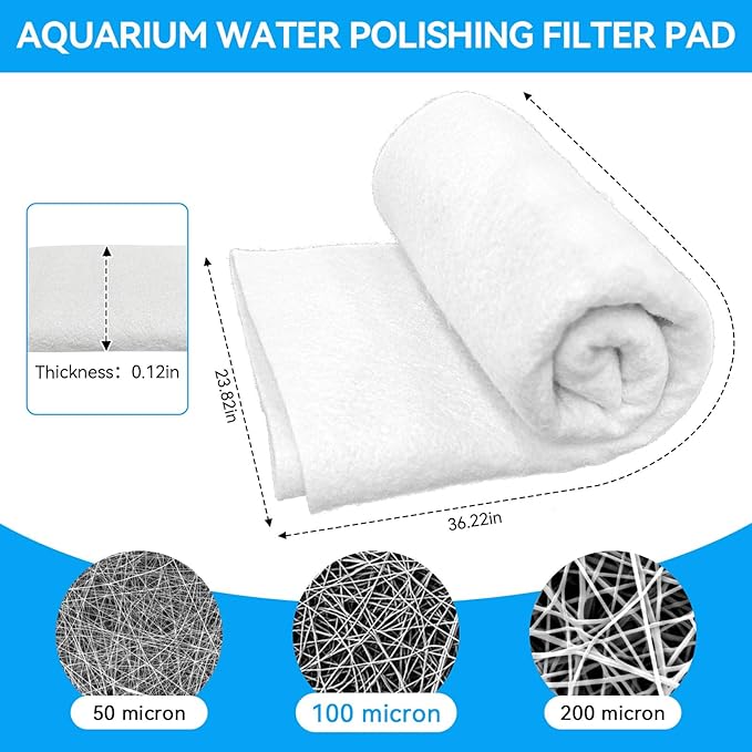 Aquarium Polishing Filter Pad, 100 Micron Water Polishing Pad for Aquarium Fish Tank Filter - Aquarium Filter Floss Media Pad Cut-to-Fit Ponds & Sumps For Crystal Clear Water (36" X 24"，1 Pack)