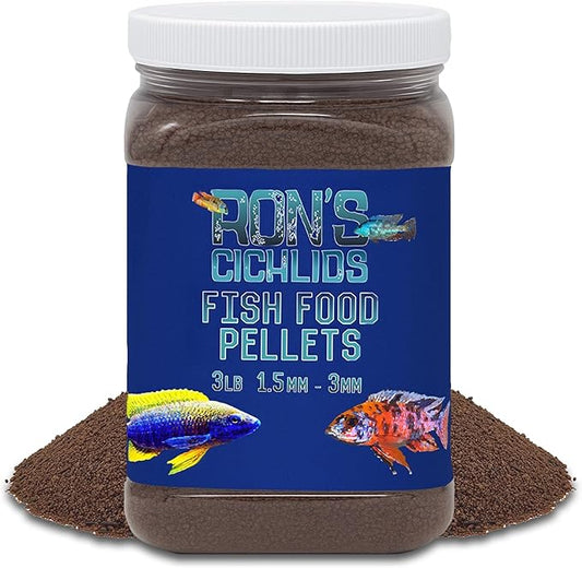 RON'S CICHLIDS Mbuna Blend Fish Food, Premium Tropical Fish Food Pellets with Protein, Veggies & Fruits for Healthier, Brighter & Bigger Tropical Fish & Cleaner Tanks, 3 LB