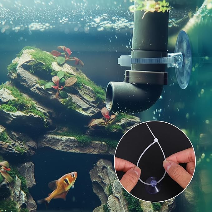 60 Pcs Aquarium Suction Cups with 60 Pcs Adjustable Zip Ties Set, Small Suction Cups for Aquarium Plant Holder Fish Tank Plants Kitchen Christmas Hanging Organization