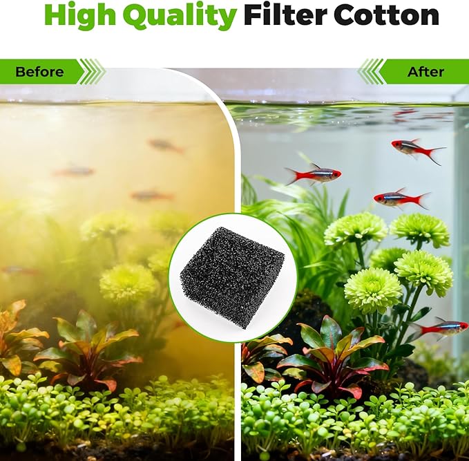 hygger Hang-On Back Aquarium Filter 5.5W Replacement Cartridges 3 Set, Activated Carbon Bio-Cotton for Small Fish Tank, Washable Reusable Filter Media for Odor Removal, Debris Filtration & Fish Safety
