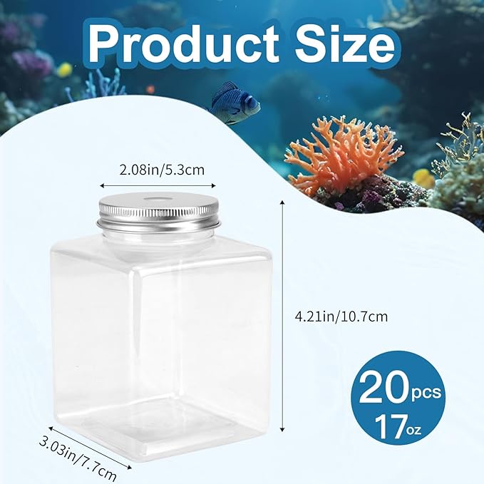 20 Pcs Plastic Fish Bowl with Lids, 17oz Small Gold Fish Tank, Fishbowl for Drinks, Candy, Carnival Games, Halloween, Table Centerpieces, Party Decorations, Favors