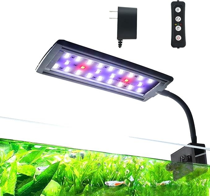 Clip on Aquarium LED Light,Fish Tank Light for 5-20 Gallon,with Timer Auto On/Off 24-Hour Cycle, White Blue Red LEDs Lighting Built-in 5 Brightness Levels Memory Function